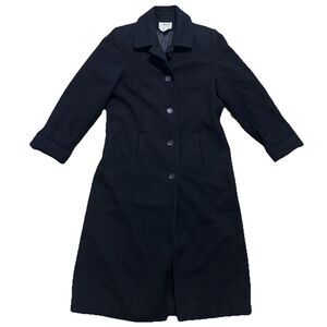 Talbots Trench Coat Women’s 10P Black 100% Wool Long Peacoat Vintage Classic USA